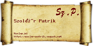 Szolár Patrik névjegykártya